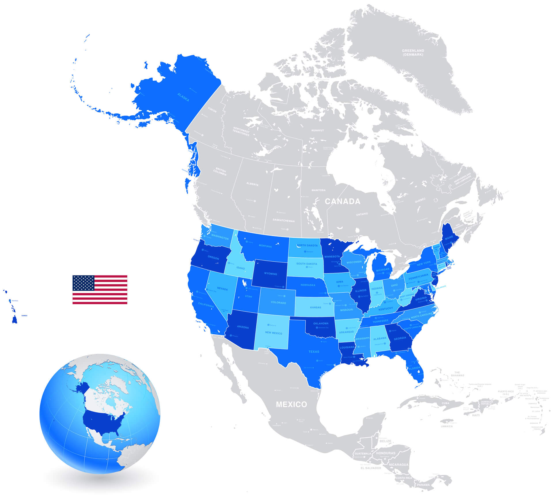 High Detail Vector Map of the United States of America